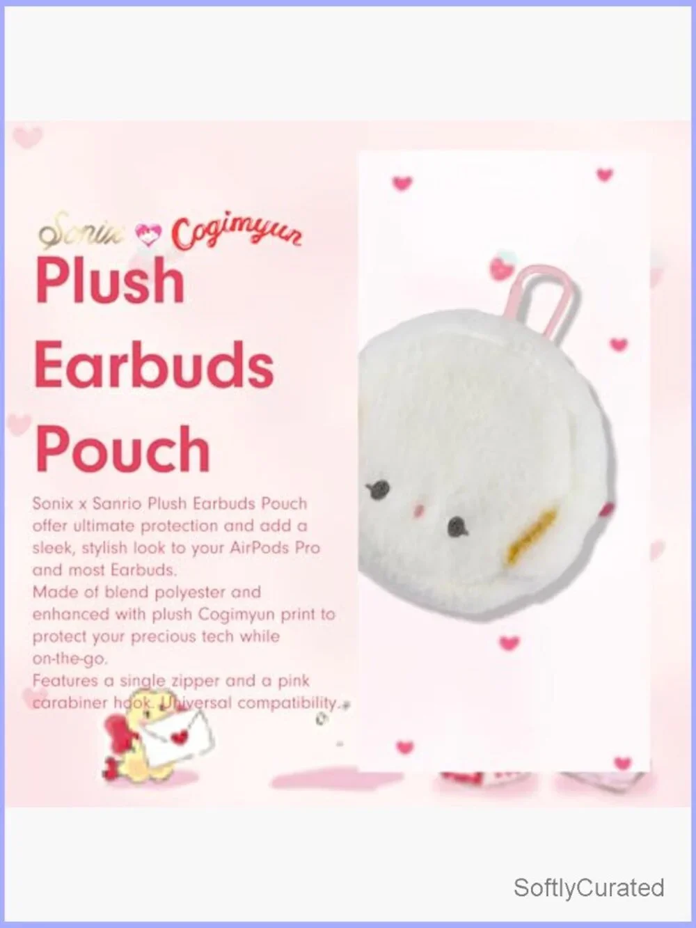 Sanrio Plush Earbud Pouch Keychain Charm, Fuzzy Coin Purse for Small Accessories